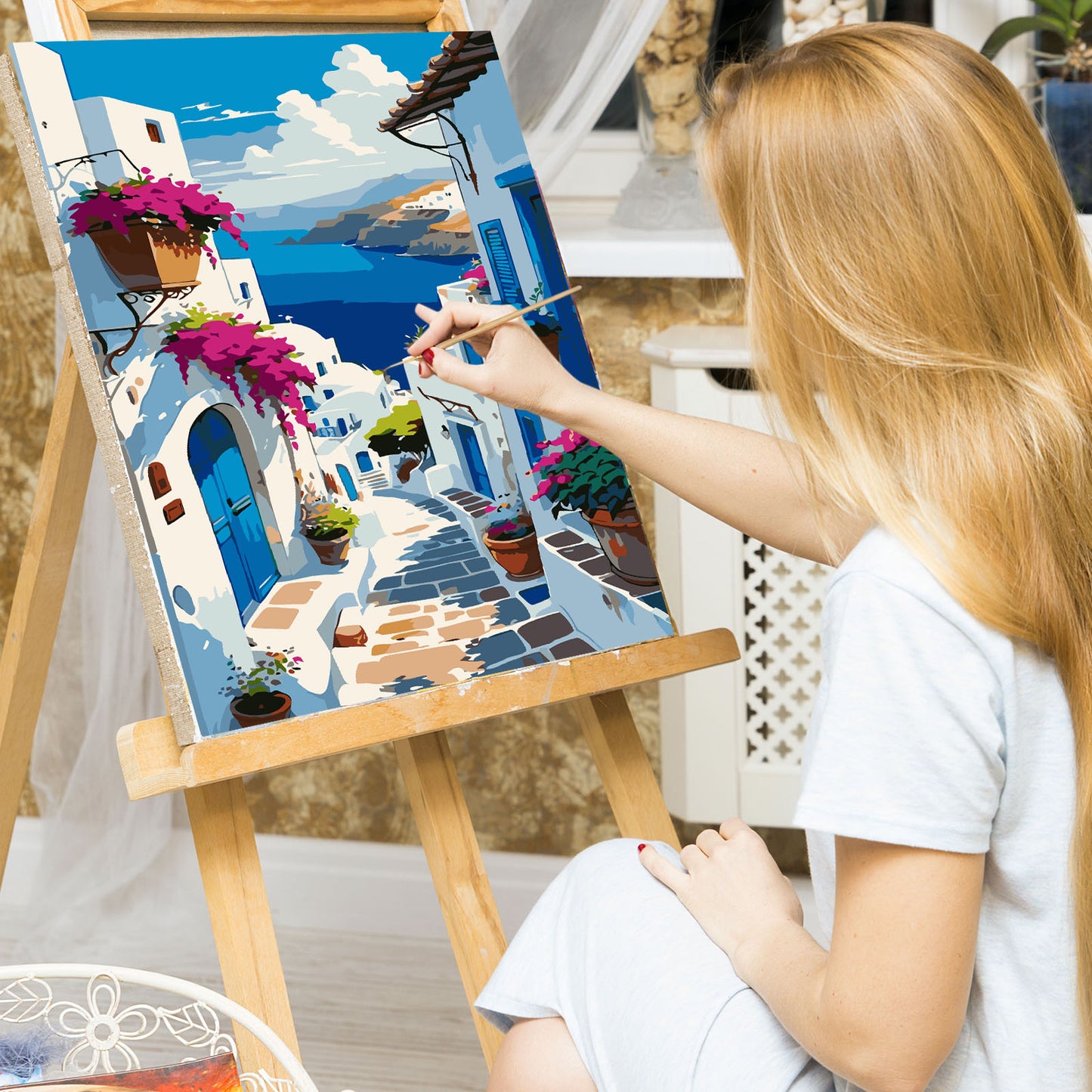EFOTIML Paint by Numbers Kit for Adults Beginners & Kids Ages 8-12,1 Pack 16x20 inches Canva for Painting Kits for Adults in Colorful Box(Without Frame)- Red Flowers and Small Town