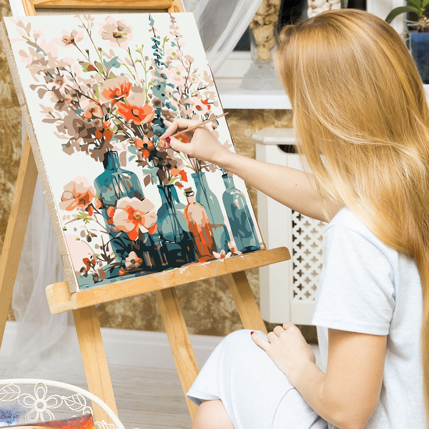 EFOTIML Paint by Numbers Kit for Adults Beginners & Kids Ages 8-12,1 Pack 16x20 inches Canva for Painting Kits for Adults in Colorful Box(Without Frame)- Vases and Flowers